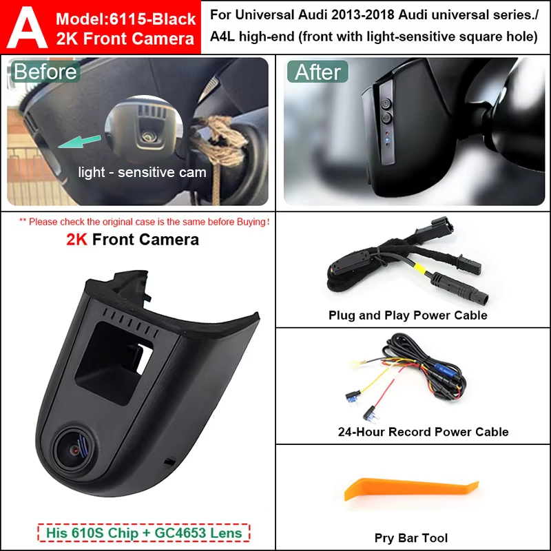 Special 4K DashCam Car DVR Dual Camera WiFi App For Audi A3 A4 A5 A6 A7 A8 Q1 Q3 Q5 Q7 2010-2019 With Light Sensing Front Cam