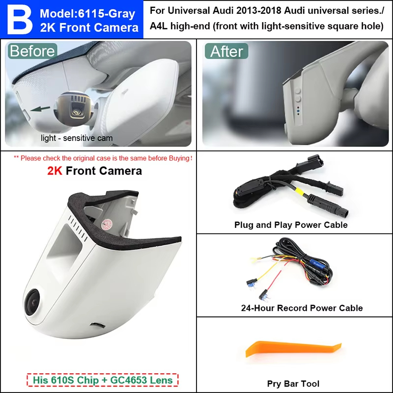 Special 4K DashCam Car DVR Dual Camera WiFi App For Audi A3 A4 A5 A6 A7 A8 Q1 Q3 Q5 Q7 2010-2019 With Light Sensing Front Cam