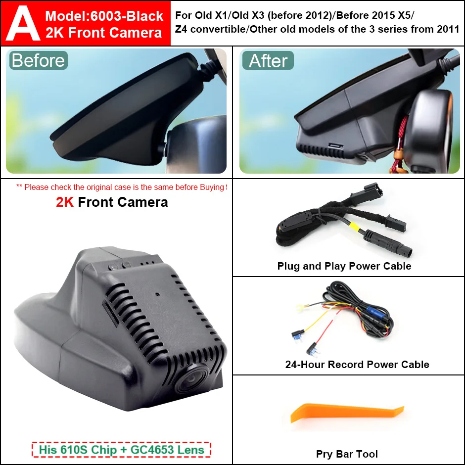 Plug and Play Hidden 4K Dash Cam Car DVR Front Rear Camera For BMW X1 X3 E81 E82 E87 E88 E90 E91 E92 E93 E60 E61 E65 E66 E84 E70