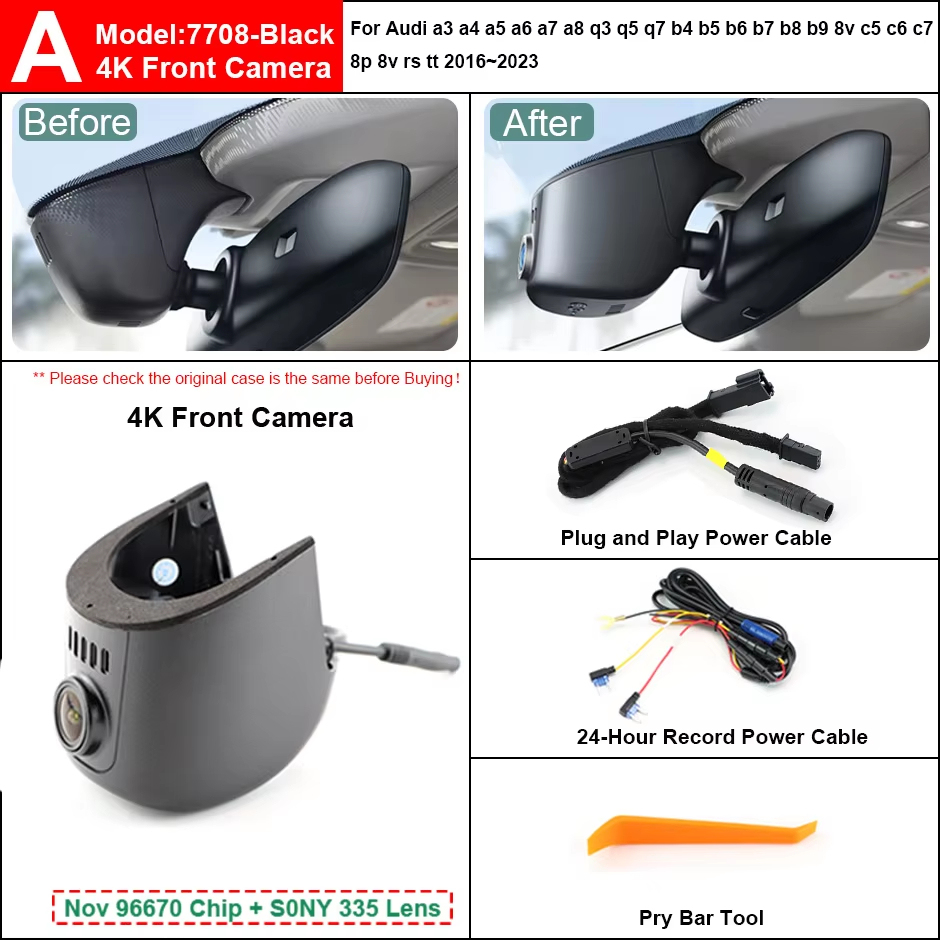 Plug and Play Hidden 4K Dash Cam Car DVR Front/Rear Camera For Audi A1 A3 S3 A4 A5 A6 A7 A8 Q2 Q3 Q4 Q5 Q6 Q7 Q8 2015-2025