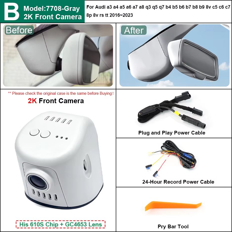 Plug and Play Hidden 4K Dash Cam Car DVR Front/Rear Camera For Audi A1 A3 S3 A4 A5 A6 A7 A8 Q2 Q3 Q4 Q5 Q6 Q7 Q8 2015-2025