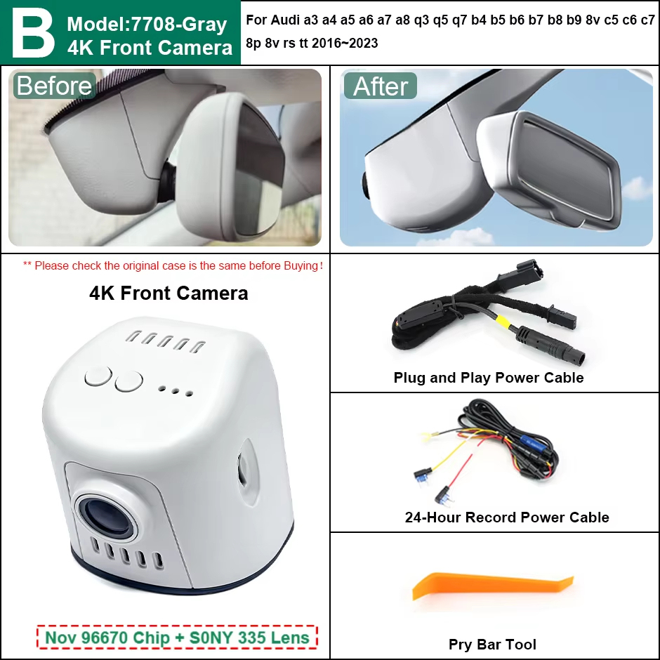 Plug and Play Hidden 4K Dash Cam Car DVR Front/Rear Camera For Audi A1 A3 S3 A4 A5 A6 A7 A8 Q2 Q3 Q4 Q5 Q6 Q7 Q8 2015-2025