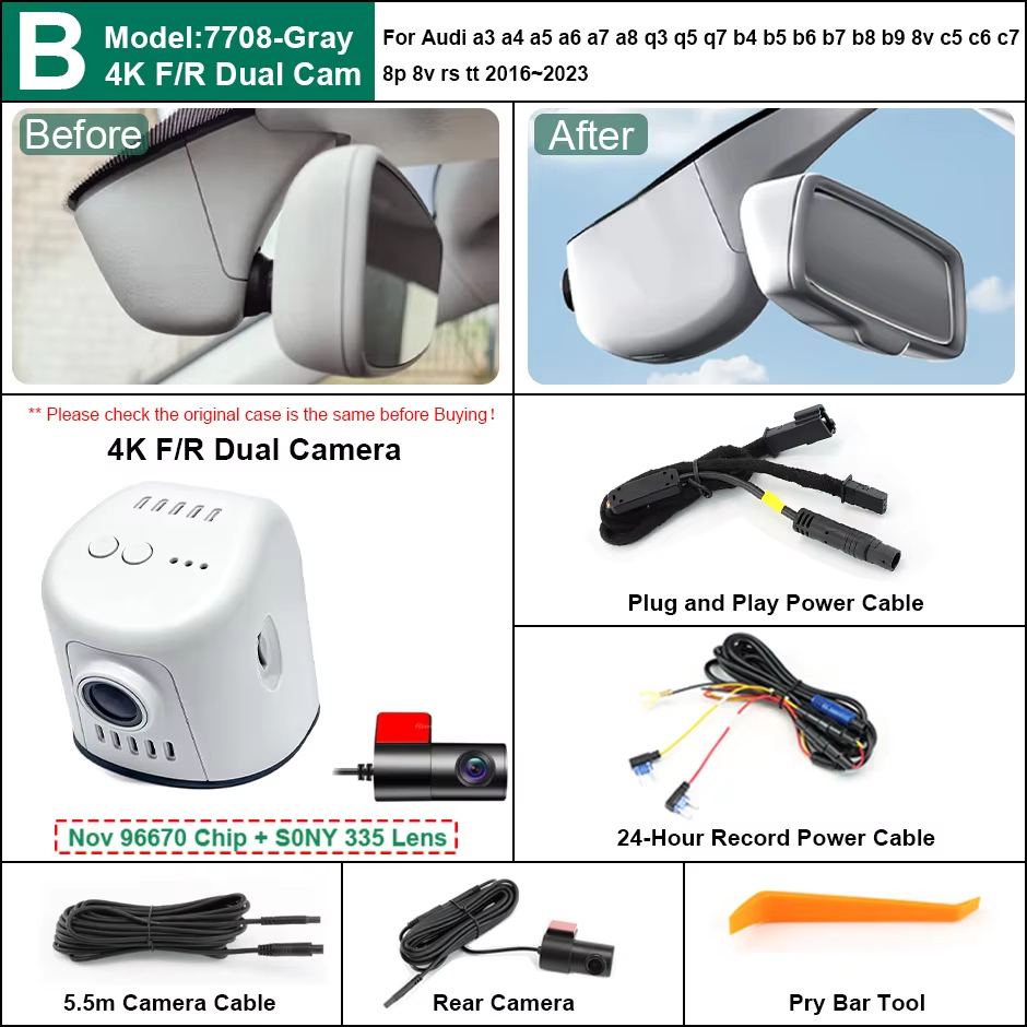 Plug and Play Hidden 4K Dash Cam Car DVR Front/Rear Camera For Audi A1 A3 S3 A4 A5 A6 A7 A8 Q2 Q3 Q4 Q5 Q6 Q7 Q8 2015-2025