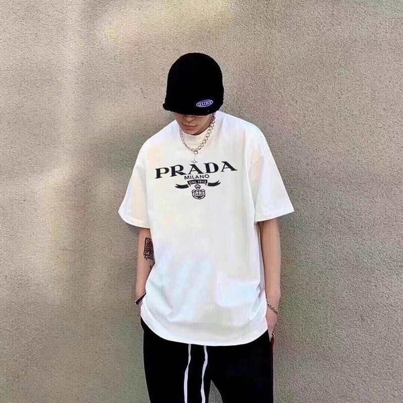 PRADAブランド Tシャツ 夏レディースメンズ ロゴプラダ半袖Tシャツ  
