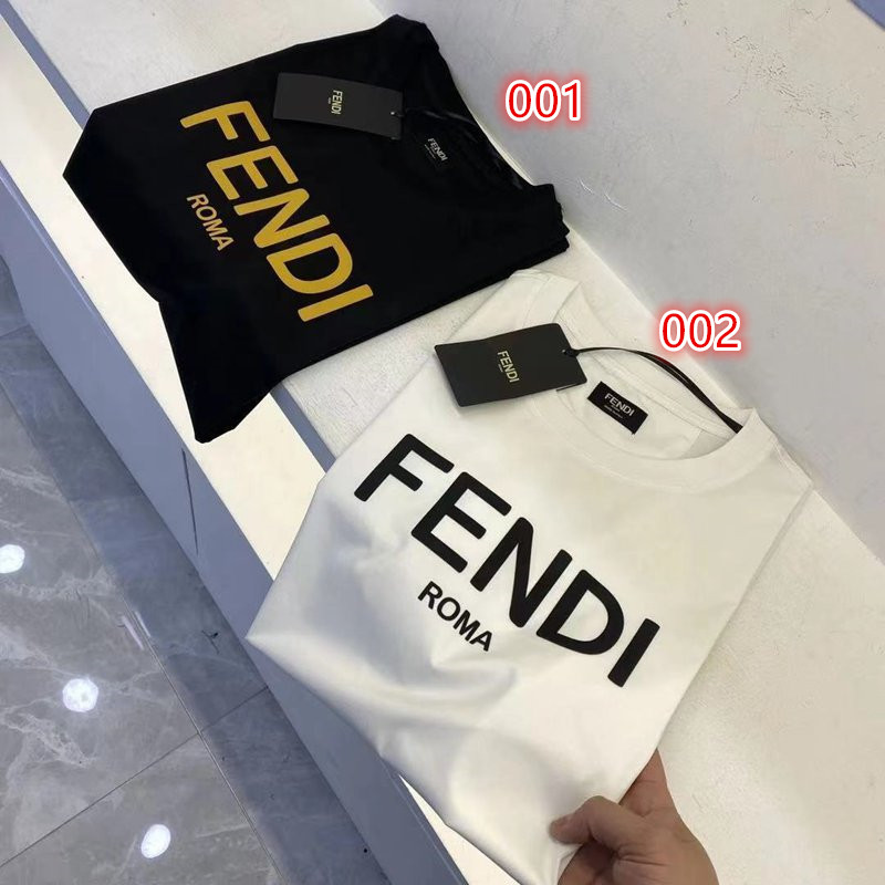 未使用FENDI，シンプル色無地ロゴ入りお洒落半袖Tシャツ．size46