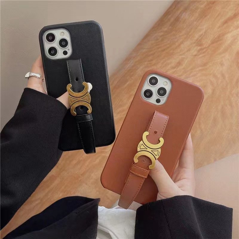 ブランド Celine アイフォン14pro maxケース レザーベルト付き 