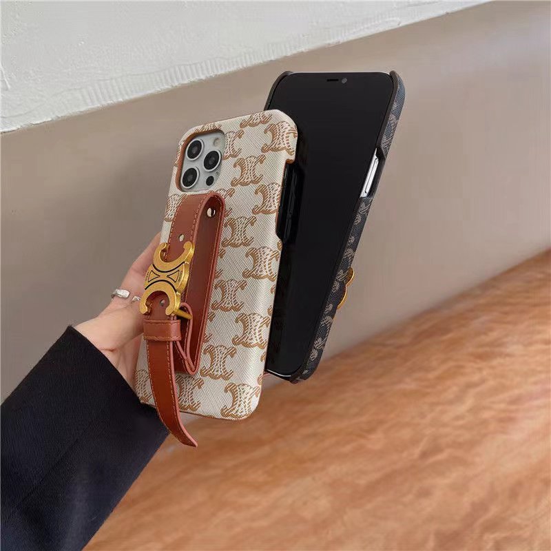 ブランド Celine アイフォン14pro maxケース レザーベルト付き 