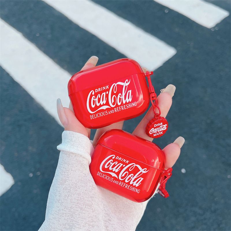 コカ・コーラCoca-Colaブランドairpods pro2ケースレディースメンズ 赤色 airpods 3ケース 落下防止  軽量Coca-Colaコピー品ハイブランドエアポッズプロカバー半透明ケース airpods pro 3/2/1保護ケース紛失防止カラビナ付き携帯便利