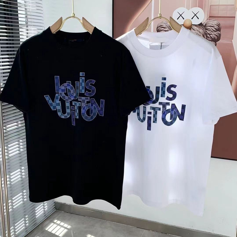 ルイヴィトン ブランド Tシャツ 半袖 メンズ シンプル 黒白 Louis Vuitton プリント柄 丸首 Tシャツ ファッション 男女通用  トレンド感抜群 カジュアル通気性 着心地よい 流行りコピー品激安