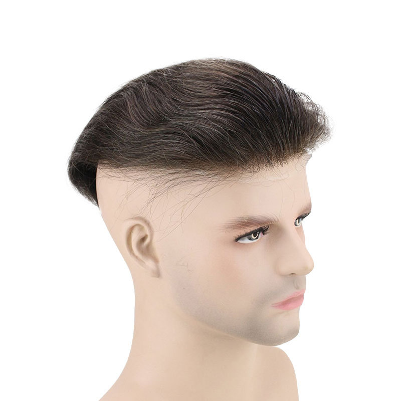 Color #4 Men's Toupee Human Hair Hairpieces for Men 10×8 inch Thin Skin Hair Replacement System Monofilament Net Base