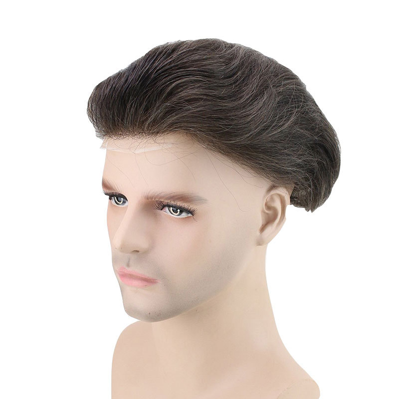 Color #4 Men's Toupee Human Hair Hairpieces for Men 10×8 inch Thin Skin Hair Replacement System Monofilament Net Base