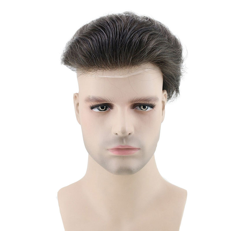 Color #4 Men's Toupee Human Hair Hairpieces for Men 10×8 inch Thin Skin Hair Replacement System Monofilament Net Base