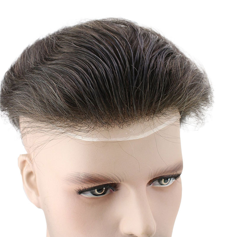 Color #4 Men's Toupee Human Hair Hairpieces for Men 10×8 inch Thin Skin Hair Replacement System Monofilament Net Base