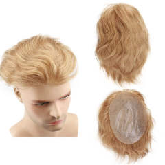 Men's Toupee Color #21 Men Hairpiece Real French Lace Human Hair Replacement for Men Wig Thin Skin