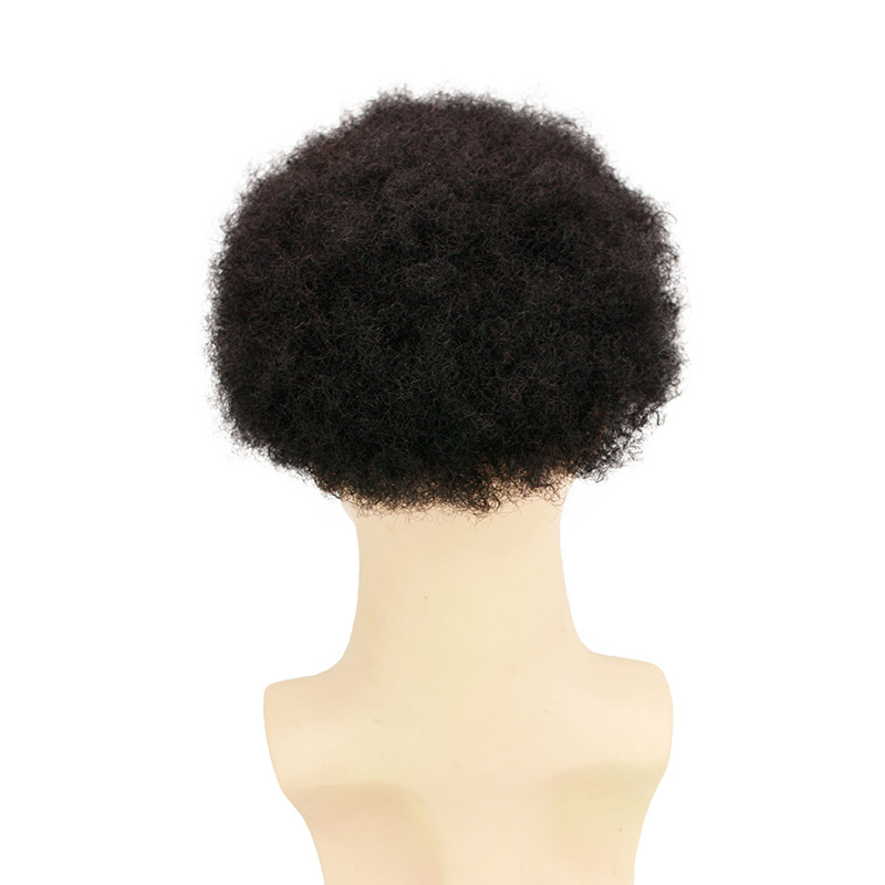 African American Wigs 8x10inch African Curly Afro Toupee for Mens Wigs Black Color System 130% Medium Density  Human Hair