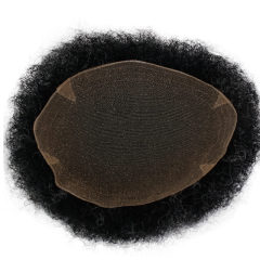 Afro Curly Human Hair Men's Toupee with 1B Mixed 10% Grey Hair Size 10x8 Thin Skin Hairpiece Hair Replacement System
