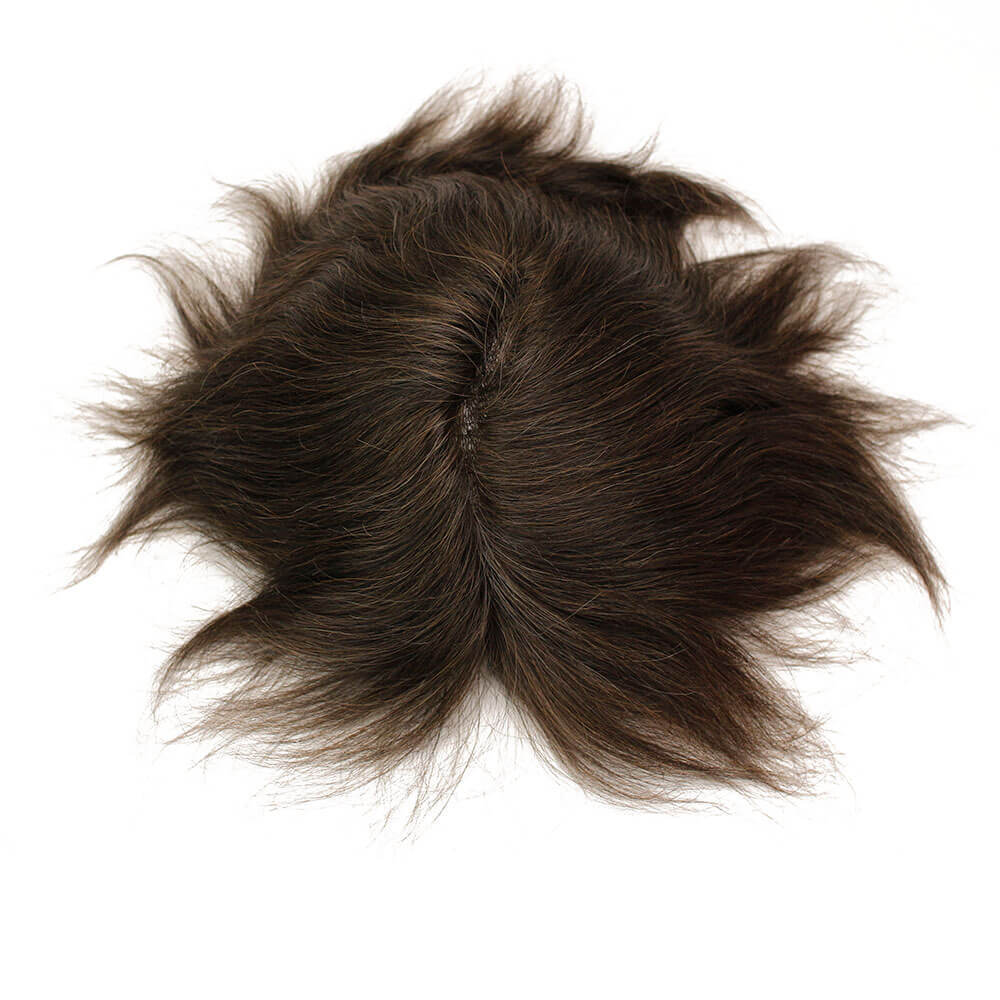 Human Hair Color 4 Men's Toupee 10x8 All PU Around Durable Thin Skin Hair Repacement Brazilian Remy Hair Wigs For Men