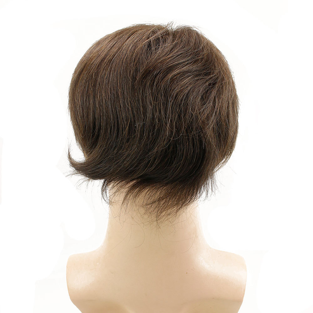 Human Hair Color 4 Men's Toupee 10x8 All PU Around Durable Thin Skin Hair Repacement Brazilian Remy Hair Wigs For Men