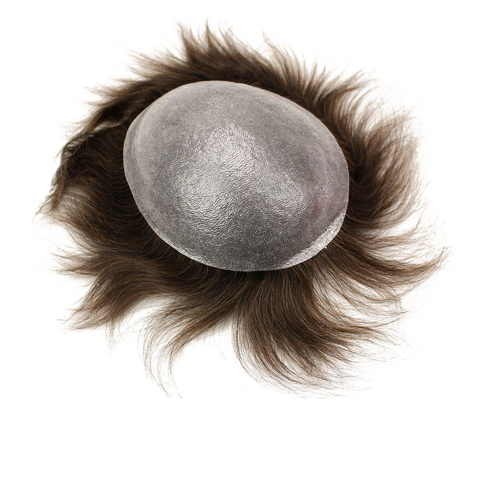Human Hair Color 4 Men's Toupee 10x8 All PU Around Durable Thin Skin Hair Repacement Brazilian Remy Hair Wigs For Men