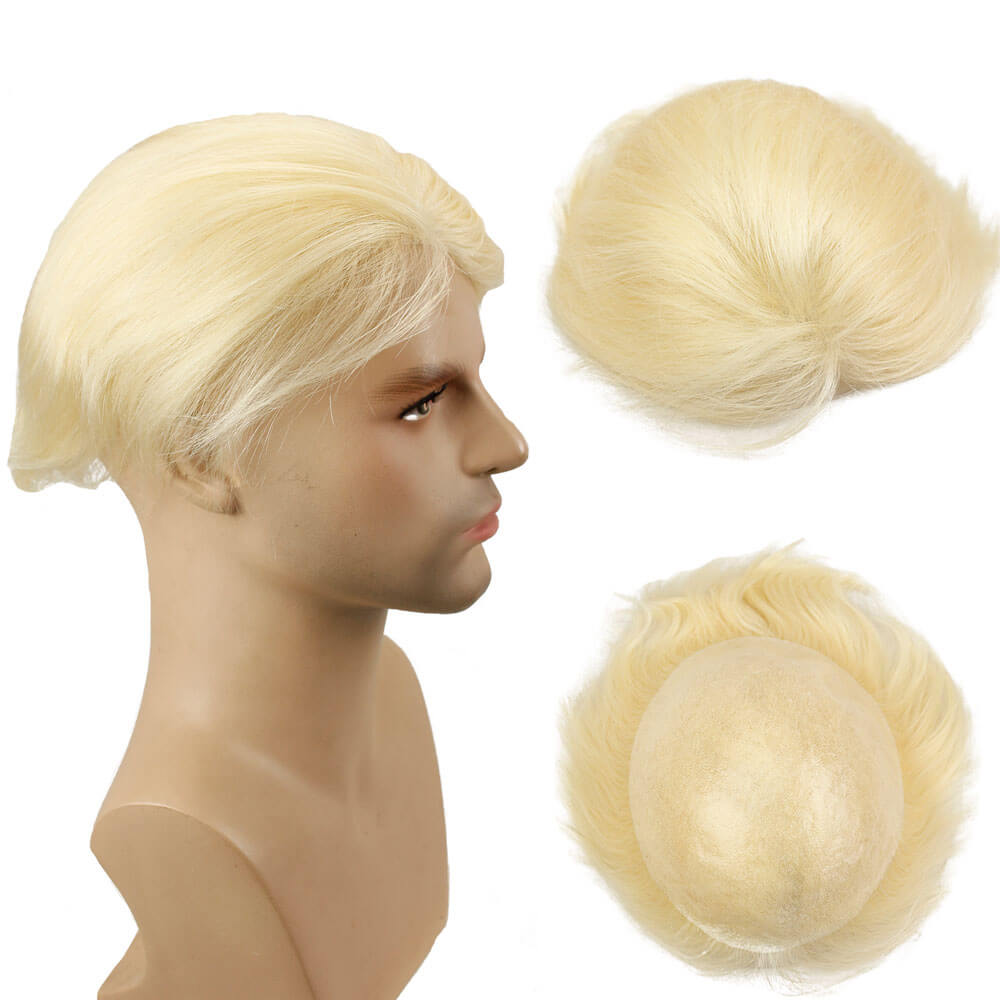 613 Human Hair Men's Toupee Straight Brazilian Hair Wigs For Men Thin Skin PU Base Size 10x8