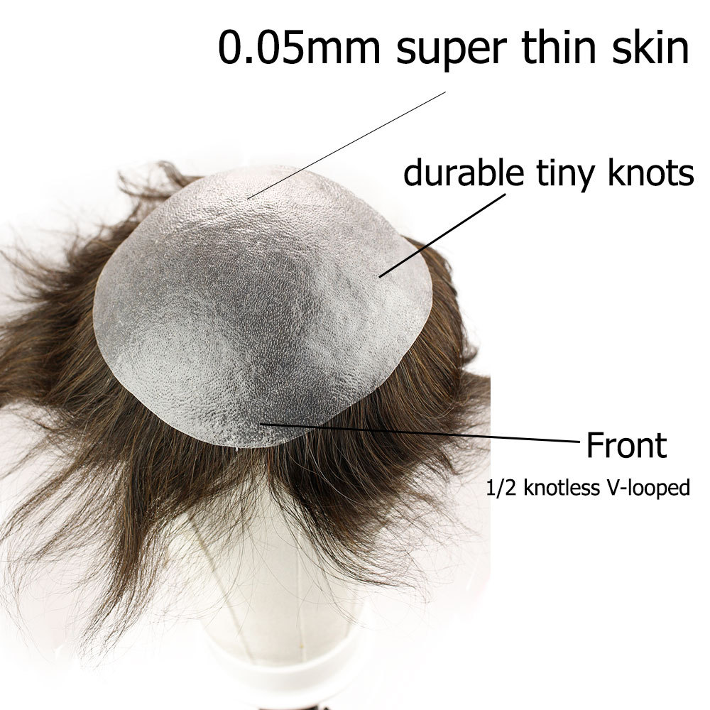 Human Hair Color 4 Men's Toupee 10x8 All PU Around Durable Thin Skin Hair Repacement Brazilian Remy Hair Wigs For Men