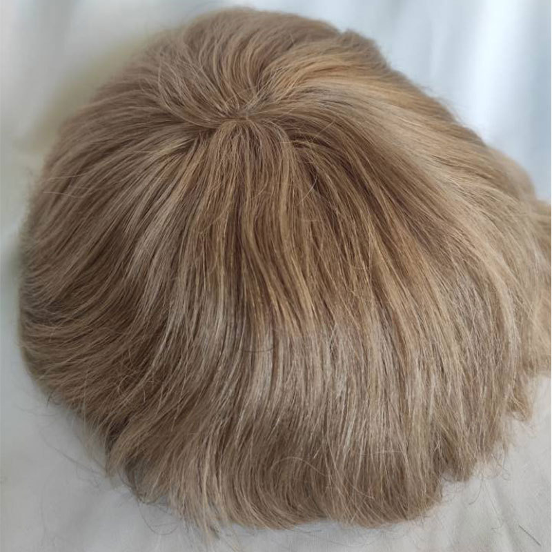 PU Skin Toupee for Men 100% European Human Hair Pieces for Men with 10" x 8" PU Toupee Men's Wigs 21# Blonde Color