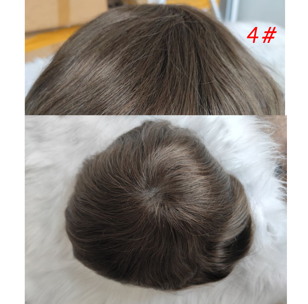 European Virgin human Hairpiece for Men’s Toupee Ultra Transparent Thin Skin PU Replacement Hair Pieces 10”x8” Base Size #4 Brown Color