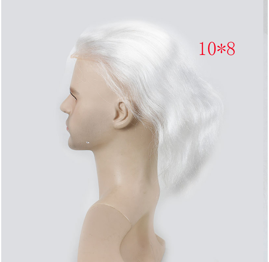 NLW Hair System Human hair Toupee for Men with 10x8" Soft French Lace Cap and clearly PU Around Slight Wave Men's Toupee 1B/20Grey Hair Color