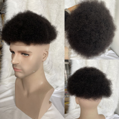 Afro Men Toupee for Black Man Curly African Toupee Human Hair Piece 10X8 Lace Front With PU back 1B Black Color