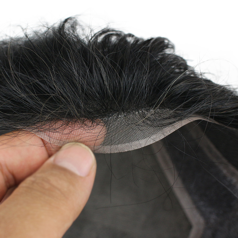 Men's Toupee 10×8 Wigs Human Hair Men Toupee Mono Lace With Npu Around Men's Hair System Color 1B