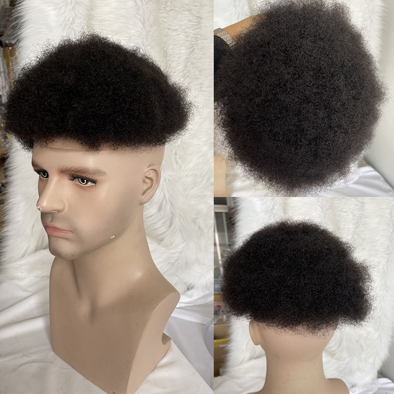 Men's Toupee African American Wigs Full Swiss Lace Afro Curly Human Hair Pure White Hair 10x8inch Toupee For Men Human Hair