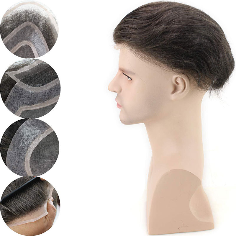 Color #4 Men's Toupee Human Hair Hairpieces for Men 10×8 inch Thin Skin Hair Replacement System Monofilament Net Base