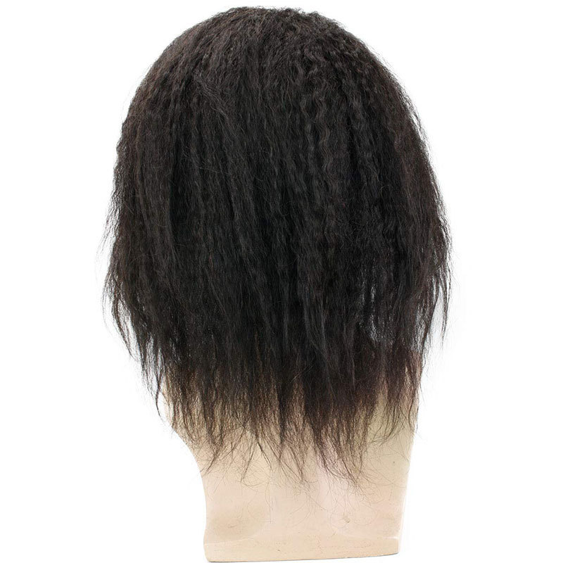 Kinky Straight 12 Inch Long Human Hair Toupee for Men 10”x8” Hairpieces 100% Human Hair Men’s Toupee Mono Net with PU around Natural Color