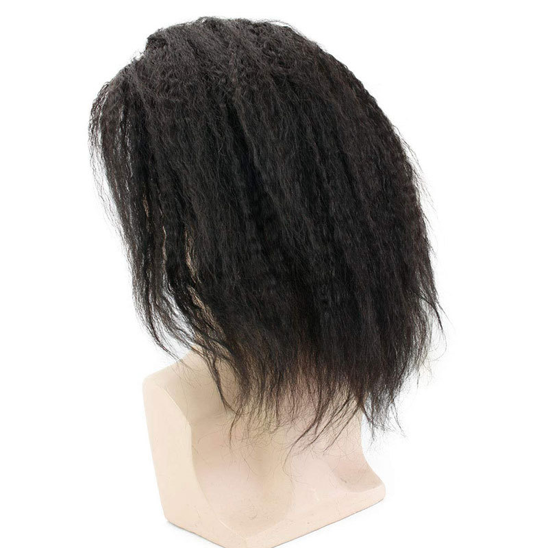 Kinky Straight 12 Inch Long Human Hair Toupee for Men 10”x8” Hairpieces 100% Human Hair Men’s Toupee Mono Net with PU around Natural Color