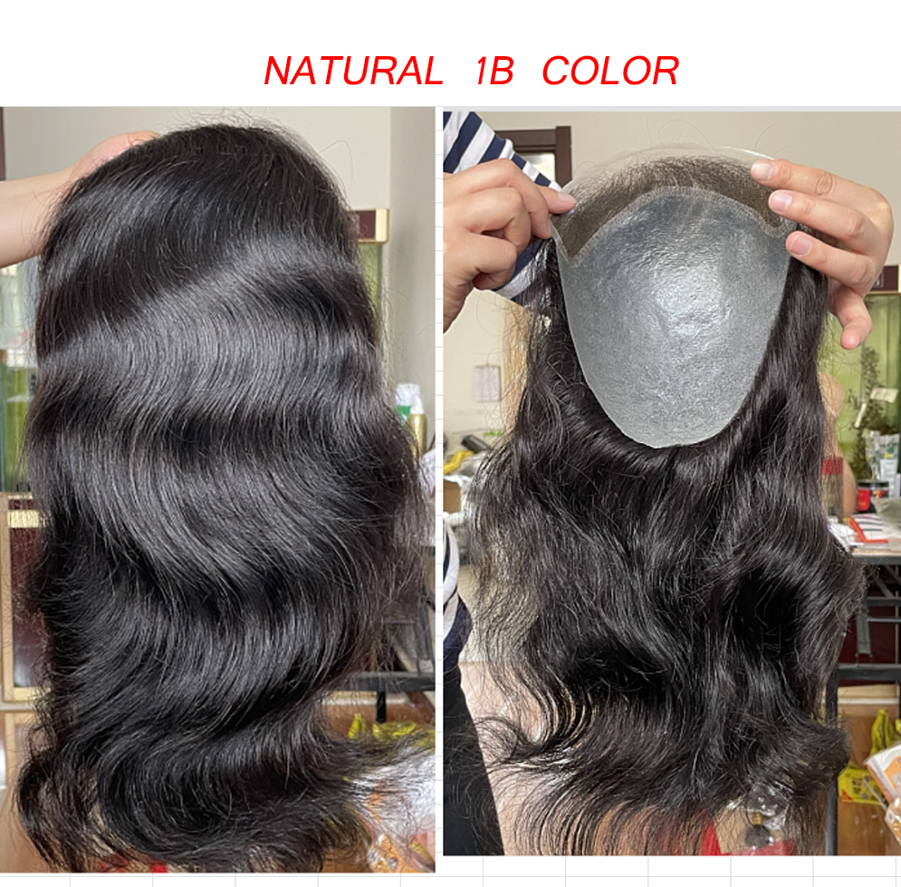 Men’s Toupee Soft Thin Skin PU whit Lace Frontal 10x8inch Hair Replacement for Men's Hairpiece 100% European Human Hair Pieces for Man #4 Color
