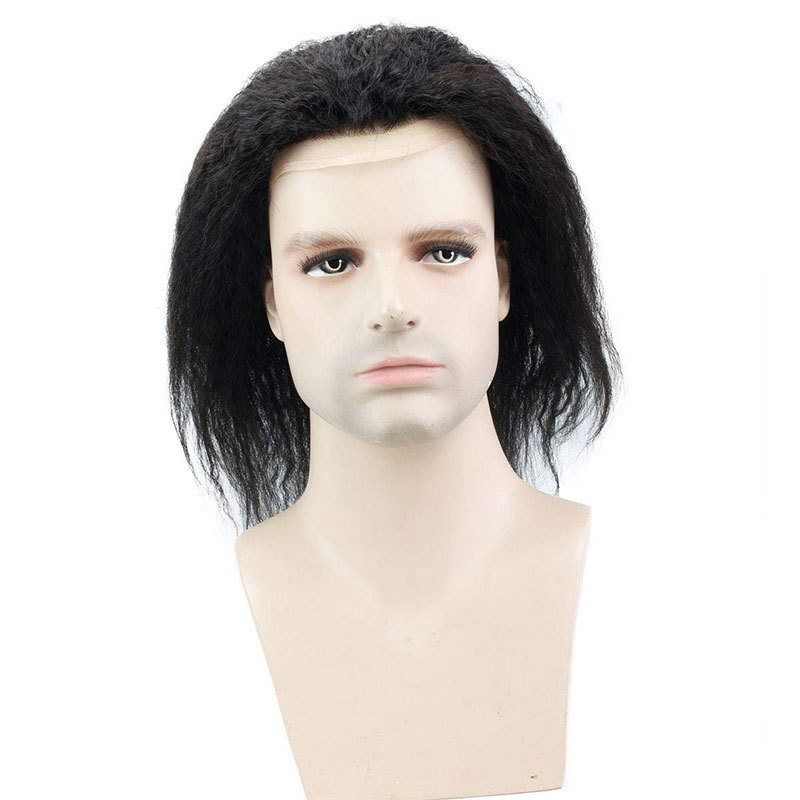 Kinky Straight 12 Inch Long Human Hair Toupee for Men 10”x8” Hairpieces 100% Human Hair Men’s Toupee Mono Net with PU around Natural Color