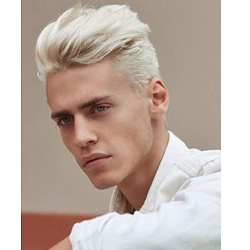 Men's Hairpiece European Human Hair Toupee 10x8inch HD Swiss Lace Super Thin Skin Back Hair Replacement Wig White Color