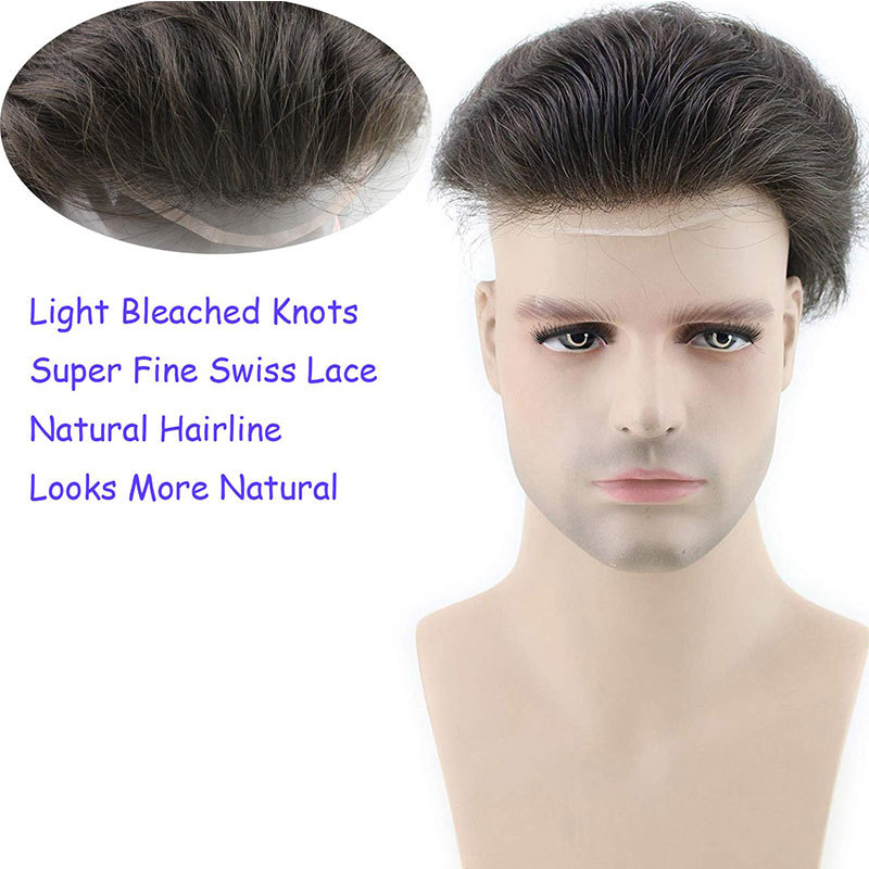 Color #4 Men's Toupee Human Hair Hairpieces for Men 10×8 inch Thin Skin Hair Replacement System Monofilament Net Base