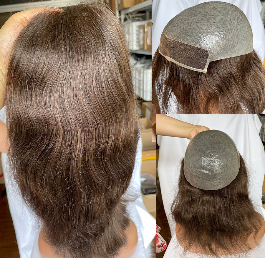 Men’s Toupee Soft Thin Skin PU whit Lace Frontal 10x8inch Hair Replacement for Men's Hairpiece 100% European Human Hair Pieces for Man #4 Color