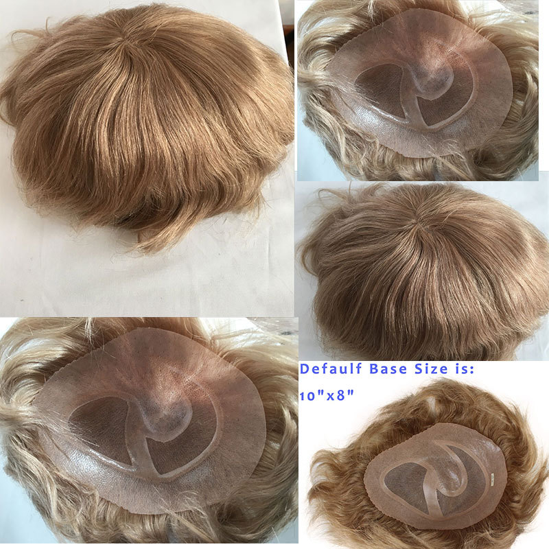 Men's Toupee Swiss Mono Lace Thin Skin Hairpiece wigs Replacement System for Men #18 Ash Brown Color European Human Hair 10x8"