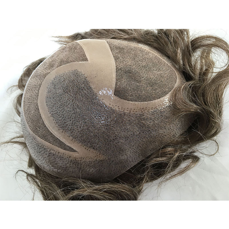Men's Toupee Swiss Mono Lace Thin Skin Hairpiece wigs Replacement System for Men #18 Ash Brown Color European Human Hair 10x8"