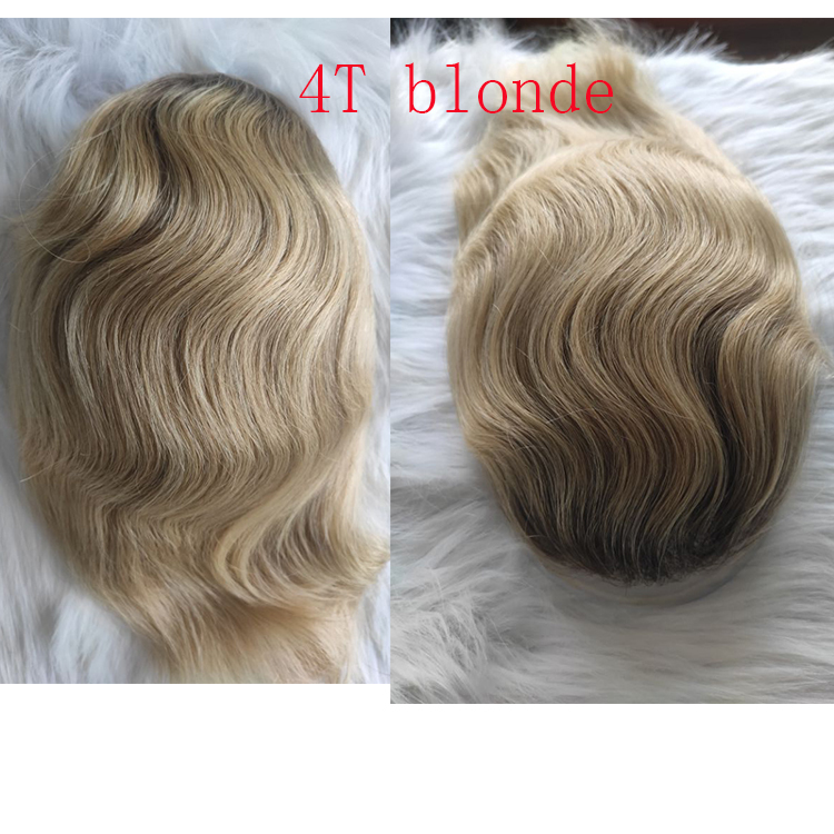 Men's Toupee Hairpieces Replacement System For Men PU Base With Frontal Swiss Lace Net 100% European Virgin Human Hair 10x8 "Base Size 4TBlonde Color