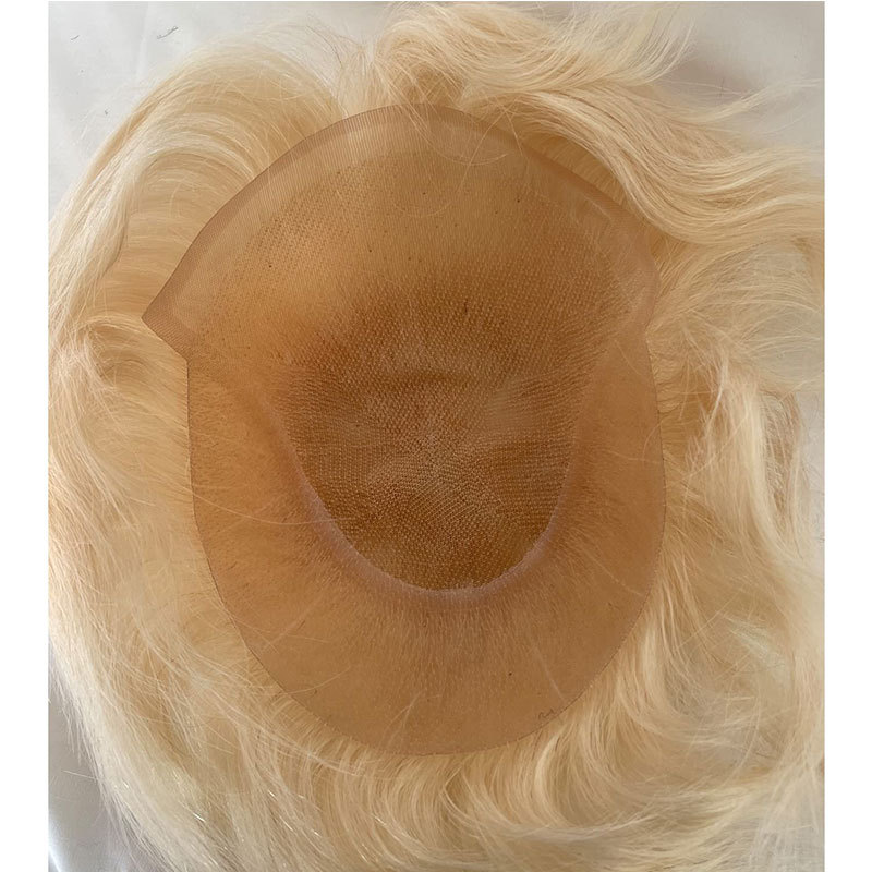 Q6 Men's Hair 613#Color Toupee For Men Hair pieces For Men 100% European Human Hair Replacement System For Men 10x8" Toupee Mens Hairpiece With Lace Frontal