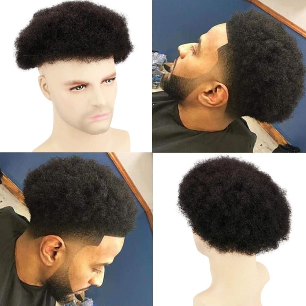 Afro Toupee For Men Afro Kinky Curl Toupee Hair Pieces Human hair Replacement System For Men 10" x 8"Human Hair Mens Toupee Hair