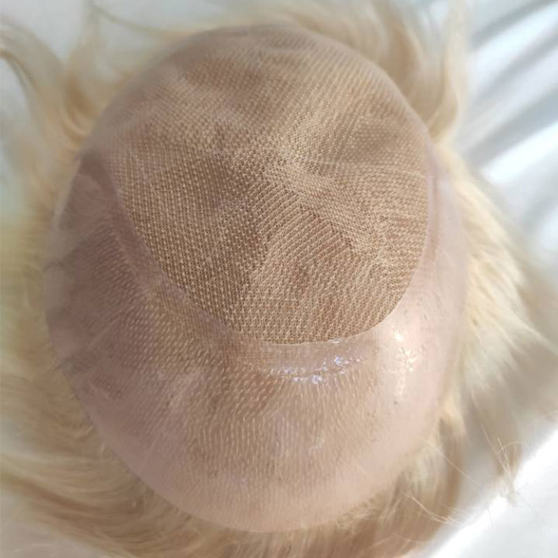 Q6 Men's Hair 613#Color Toupee For Men Hair pieces For Men 100% European Human Hair Replacement System For Men 10x8" Toupee Mens Hairpiece With Lace Frontal