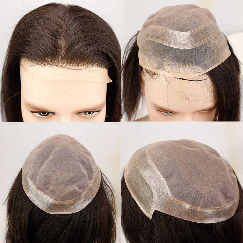 12" Long Mens Toupee Hairpiece Mono Lace With PU Replacement Men Toupee Wig Straight Brazilian Remy Human Hair 10" x 8" Toupees