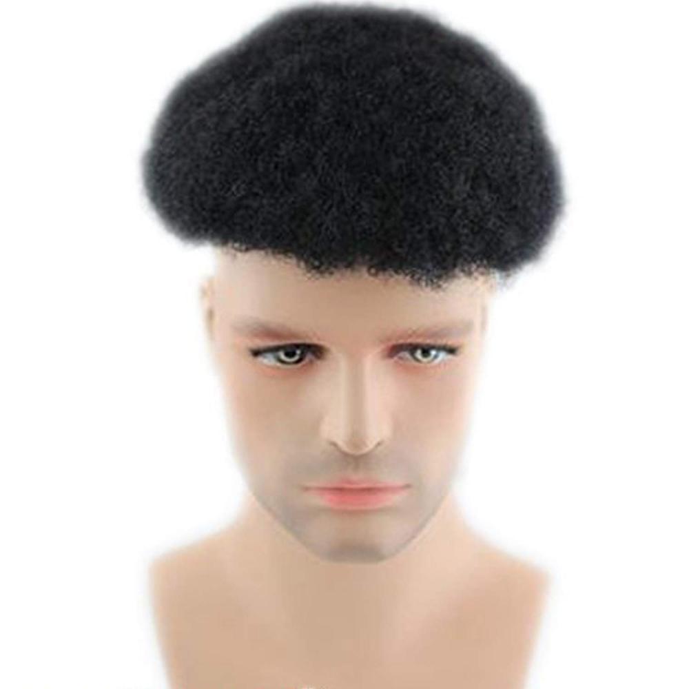 Afro Toupee For Men Afro Kinky Curl Toupee Hair Pieces Human hair Replacement System For Men 10" x 8"Human Hair Mens Toupee Hair