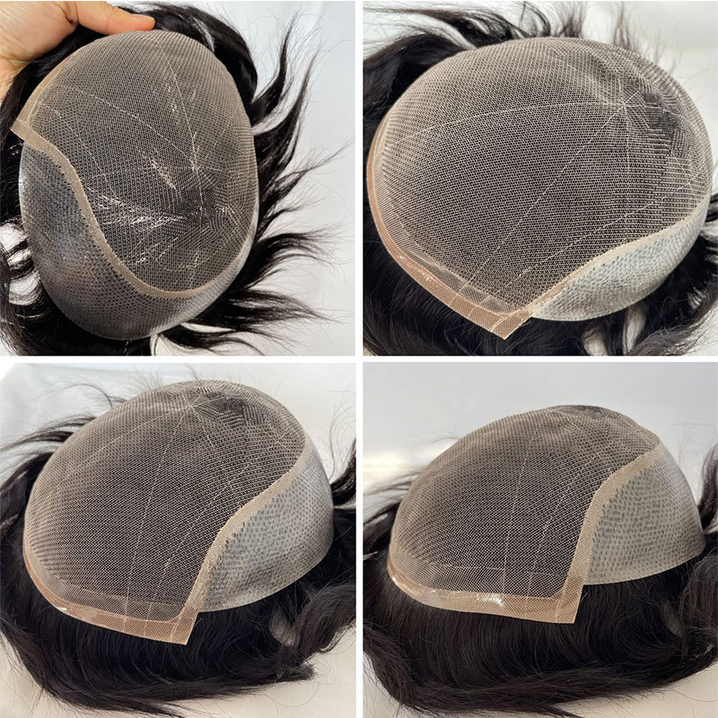 Q6 Toupee For Men Franch Lace Front with PU Toupee Hair 100% European Virgin Human Hair Replacement System For Men 10" x 8" Human hair Piece Toupee Me