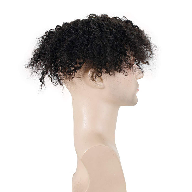 Kinky Curly Men's Toupee for Black Man 100%Human Hair Mono Lace Replacement African American Wig 10x8inch 1B black Remy Hair