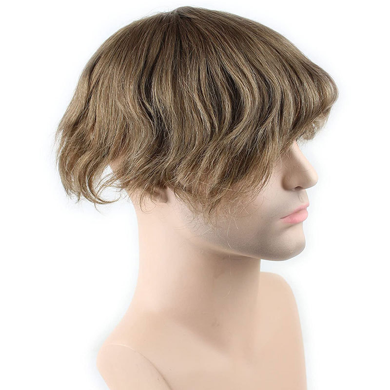 Human Hair Men's Toupee Hair pieces 100% European Virgin Human Hair MONO With PU Replacement System For Men 10"x8" Human Hair Toupee Men 21# Color